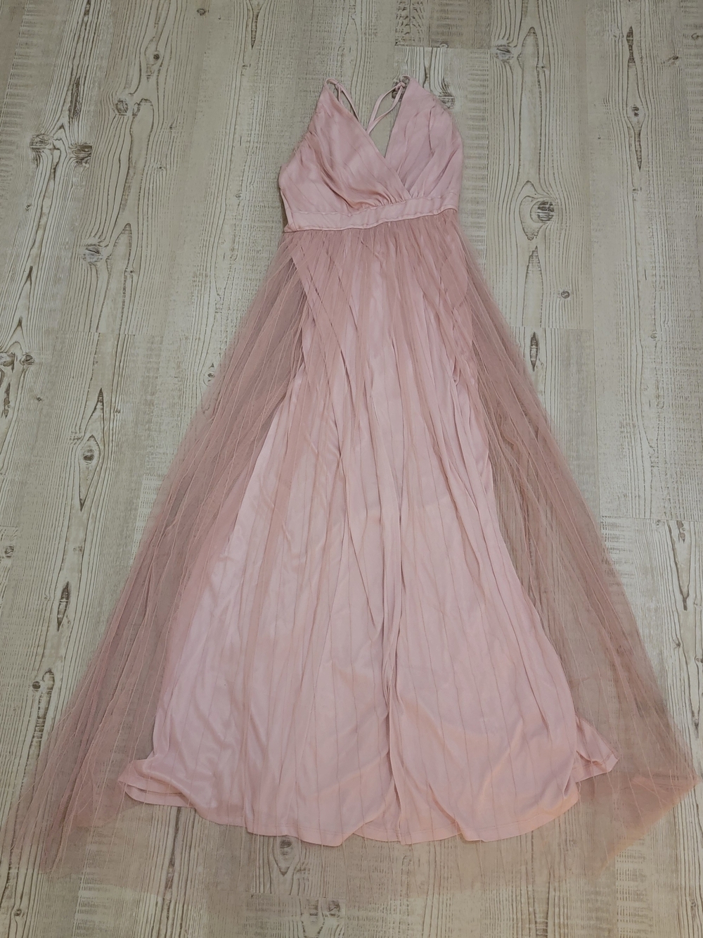 NWT Pink Maxi Dress with Tulle Overlay Medium Ethereal Fairycore Bridesmaid